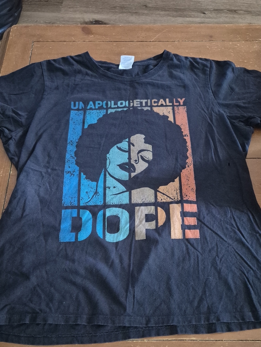 Unapologetically Dope Graphic Tee - Black with Blue & Orange Print